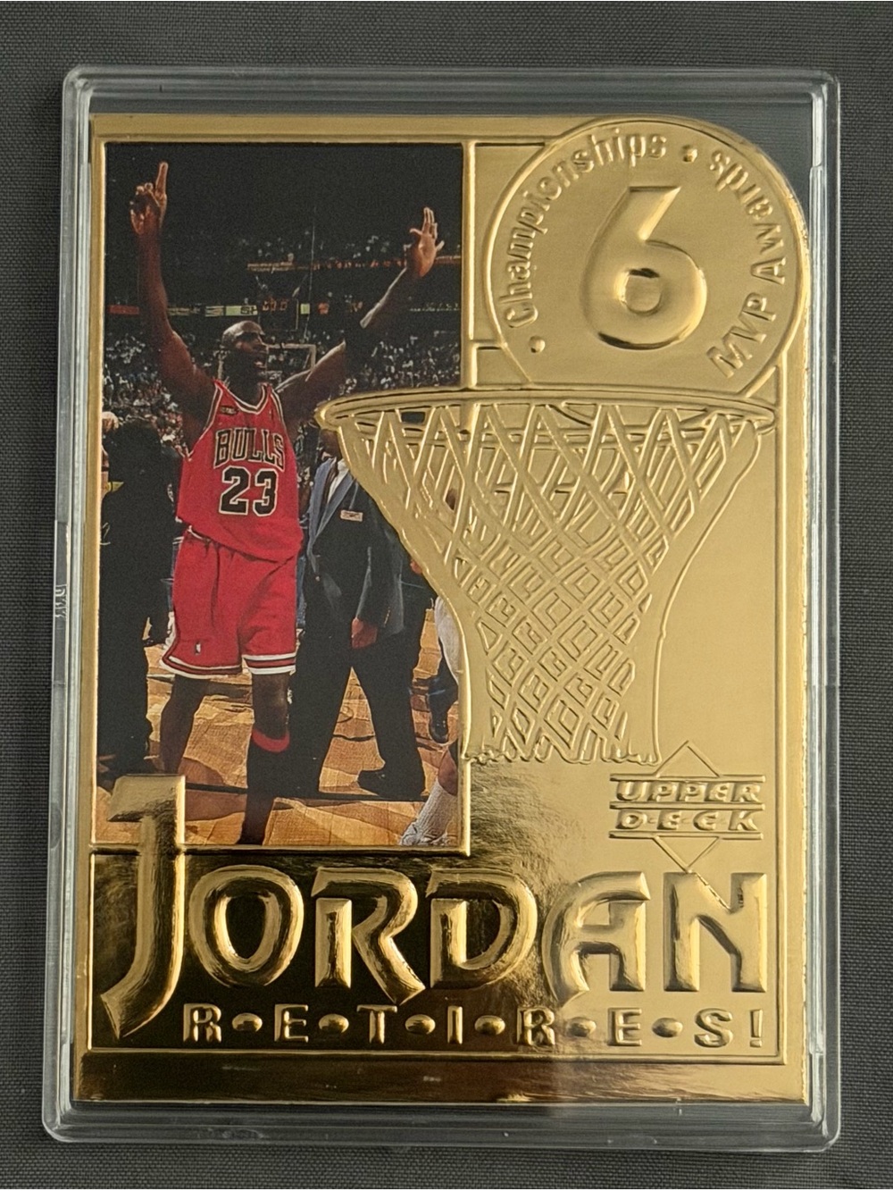 Limited Edition #6213 🏀 Jordan 22K Gold Retirement Photo Card - 1999